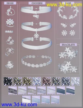 3D打印模型Floral Bliss Jewelry for Genesis 8 Female(s)的图片