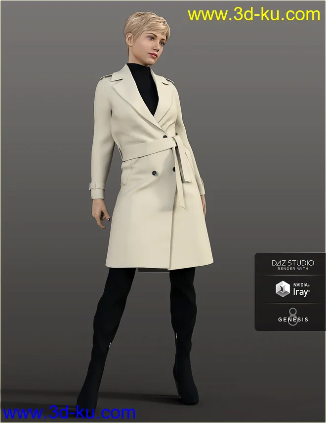 H&C Trench Coat Outfit for Genesis 8 Female(s)模型的图片2