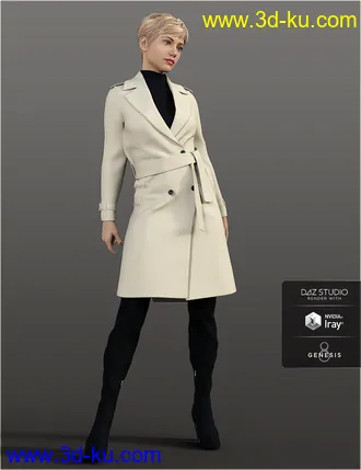 3D打印模型H&C Trench Coat Outfit for Genesis 8 Female(s)的图片