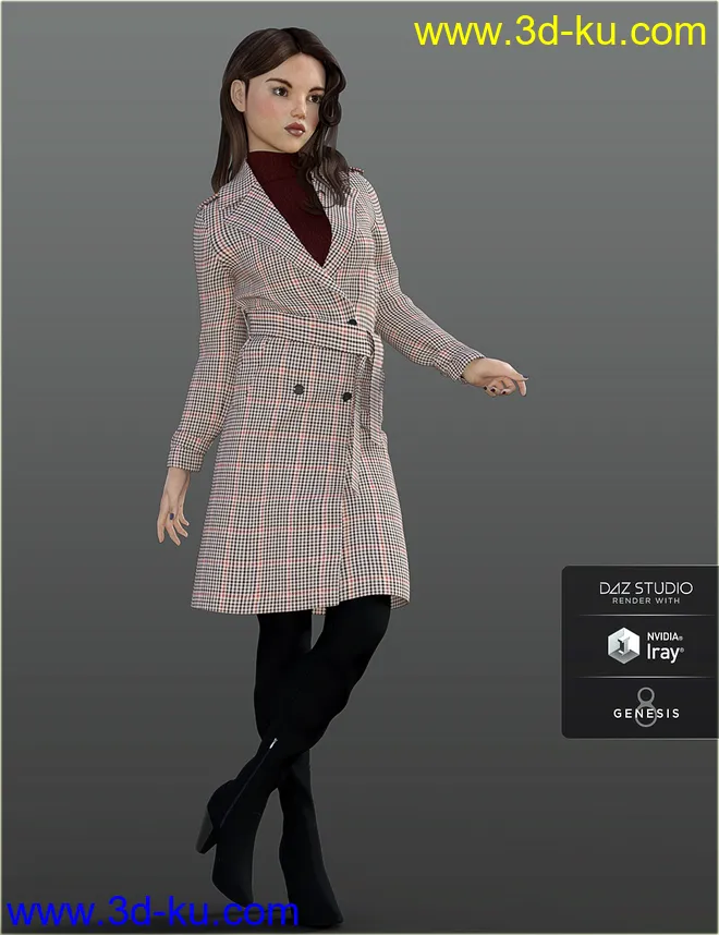 H&C Trench Coat Outfit for Genesis 8 Female(s)模型的图片3