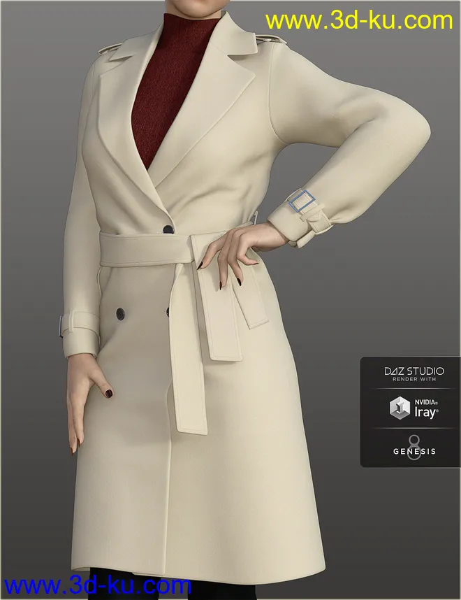 H&C Trench Coat Outfit for Genesis 8 Female(s)模型的图片8