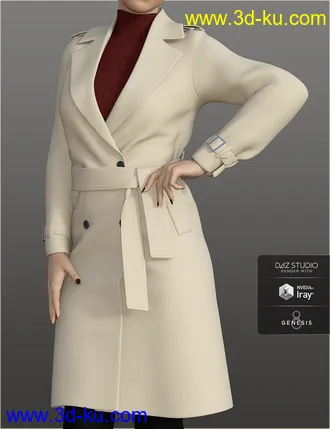 3D打印模型H&C Trench Coat Outfit for Genesis 8 Female(s)的图片