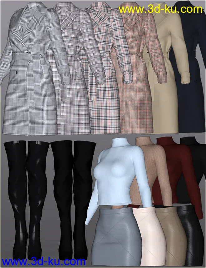 H&C Trench Coat Outfit for Genesis 8 Female(s)模型的图片11