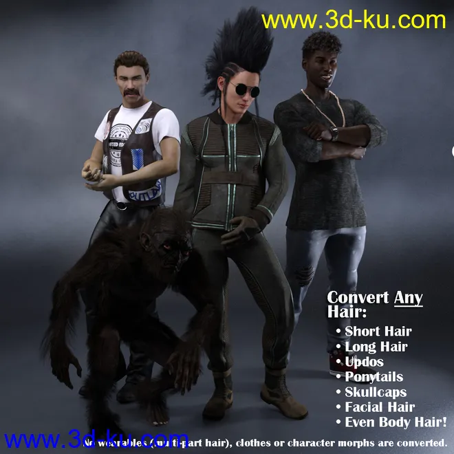 Hair Converter from Genesis 3 Male to Genesis 8 Male模型的图片2