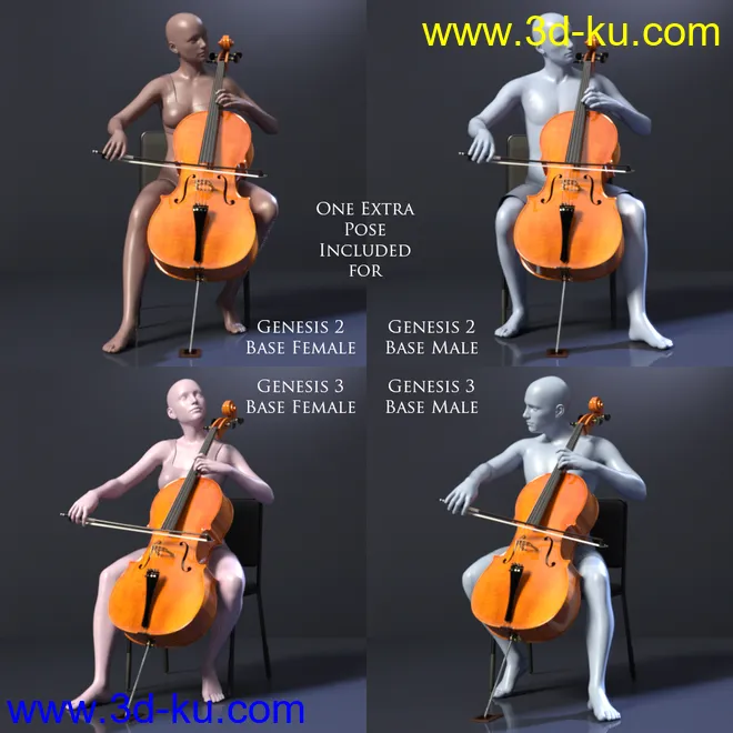 HD Cello and Poses for Genesis 8模型的图片13