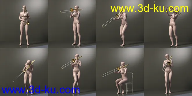 HD Trombone and Poses for Genesis 8模型的图片9