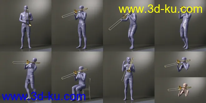 HD Trombone and Poses for Genesis 8模型的图片10