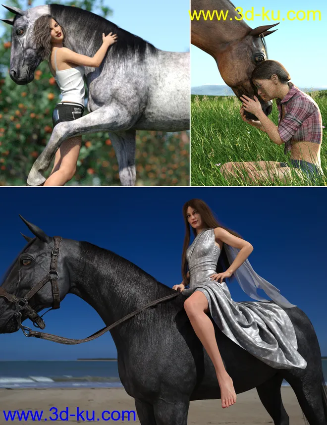Horse and Rider Poses and Dress for Genesis 8模型的图片1