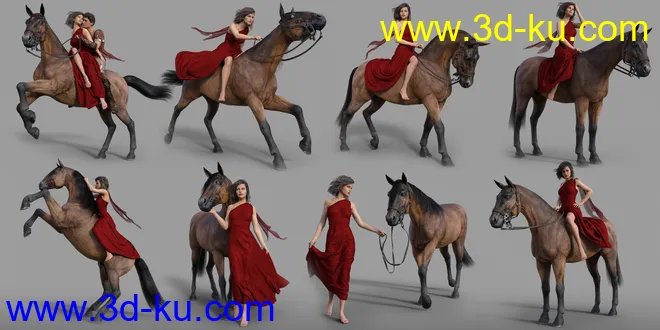 Horse and Rider Poses and Dress for Genesis 8模型的图片10