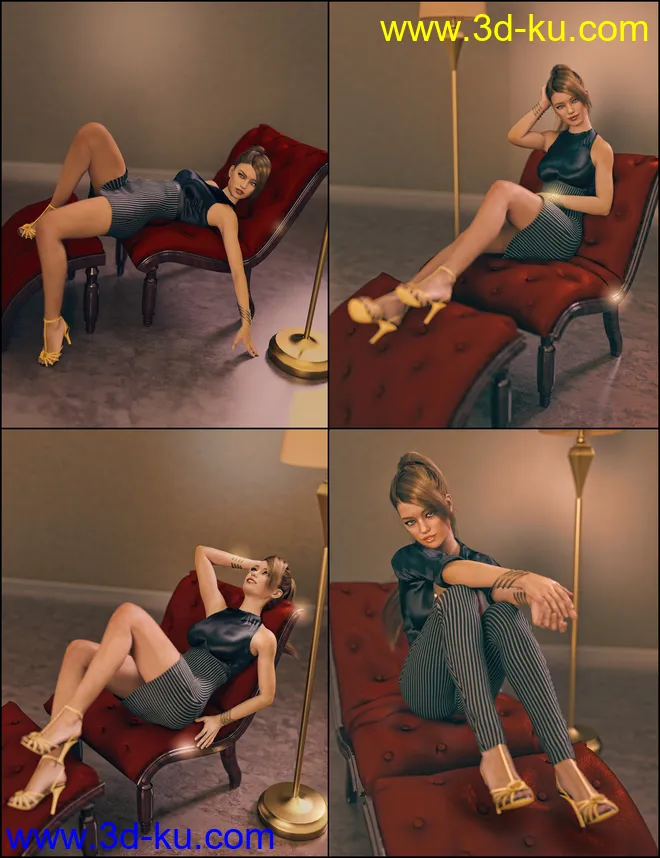 i13 Lovely Lounging Poses and Furniture for Genesis 3 Female(s)模型的图片3