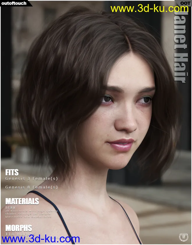 Janet Hair for Genesis 3 and 8 Females模型的图片1