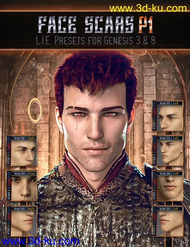 L.I.E. FACE SCARS for Genesis 3 and 8模型的图片1