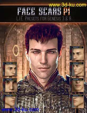 3D打印模型L.I.E. FACE SCARS for Genesis 3 and 8的图片