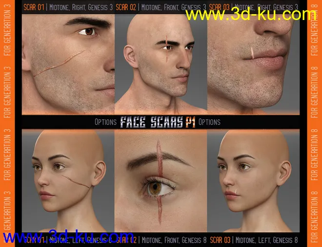 L.I.E. FACE SCARS for Genesis 3 and 8模型的图片2