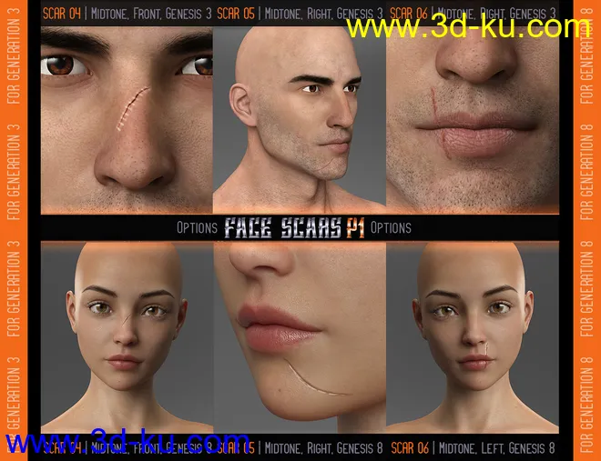 L.I.E. FACE SCARS for Genesis 3 and 8模型的图片3