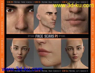 3D打印模型L.I.E. FACE SCARS for Genesis 3 and 8的图片
