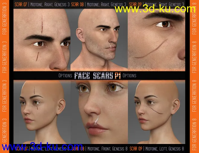 L.I.E. FACE SCARS for Genesis 3 and 8模型的图片4