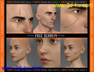 3D打印模型L.I.E. FACE SCARS for Genesis 3 and 8的图片