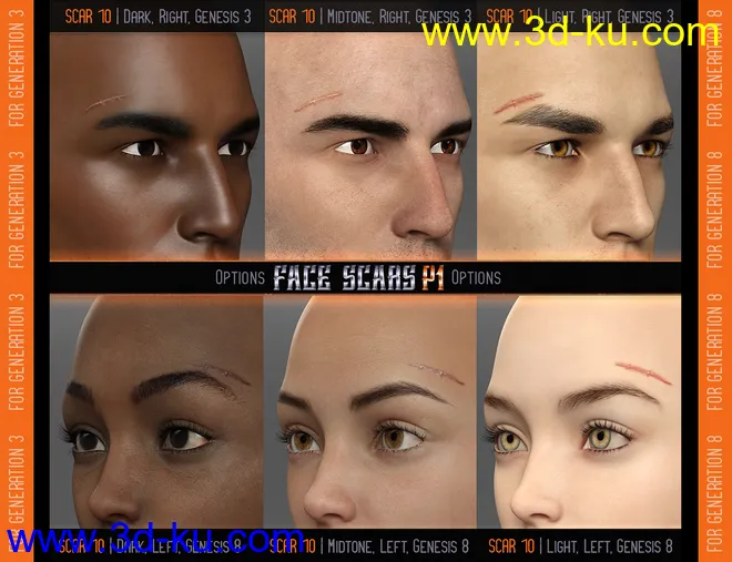 L.I.E. FACE SCARS for Genesis 3 and 8模型的图片5