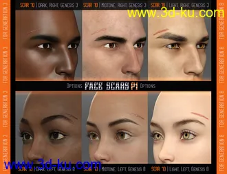3D打印模型L.I.E. FACE SCARS for Genesis 3 and 8的图片
