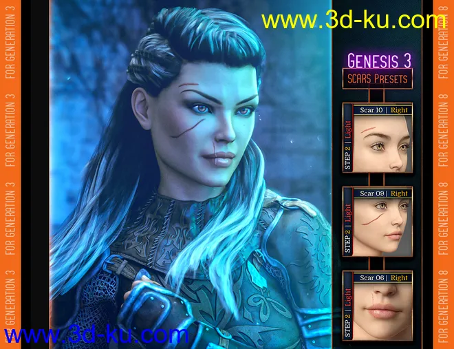L.I.E. FACE SCARS for Genesis 3 and 8模型的图片7