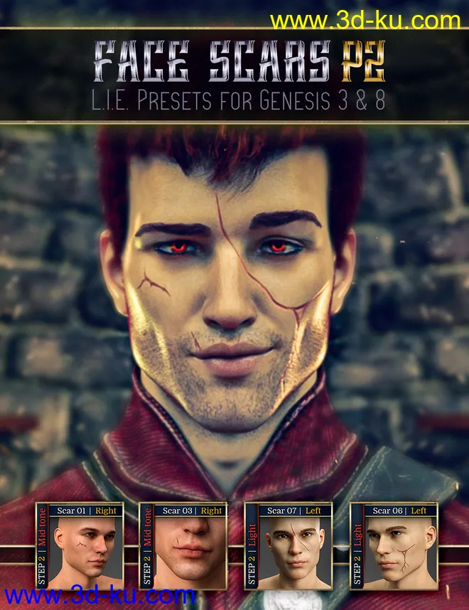 L.I.E. FACE SCARS for Genesis 3 and 8 Pack 2模型的图片1