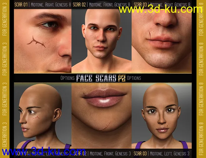 L.I.E. FACE SCARS for Genesis 3 and 8 Pack 2模型的图片2