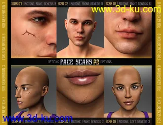 3D打印模型L.I.E. FACE SCARS for Genesis 3 and 8 Pack 2的图片