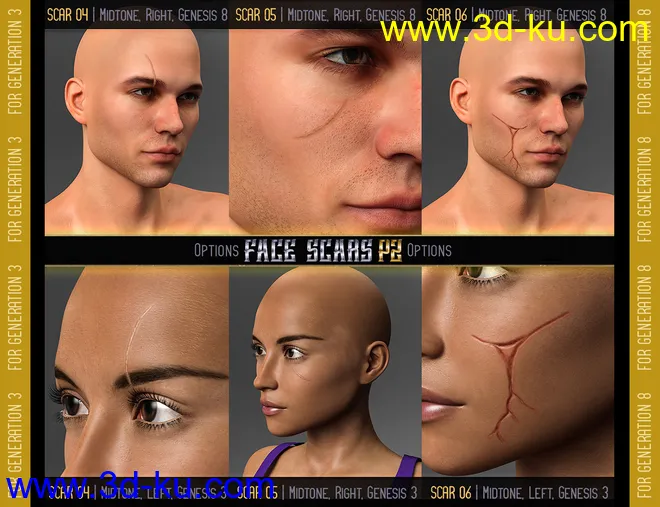 L.I.E. FACE SCARS for Genesis 3 and 8 Pack 2模型的图片3