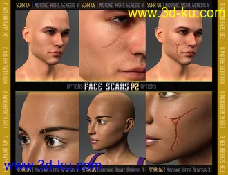 3D打印模型L.I.E. FACE SCARS for Genesis 3 and 8 Pack 2的图片