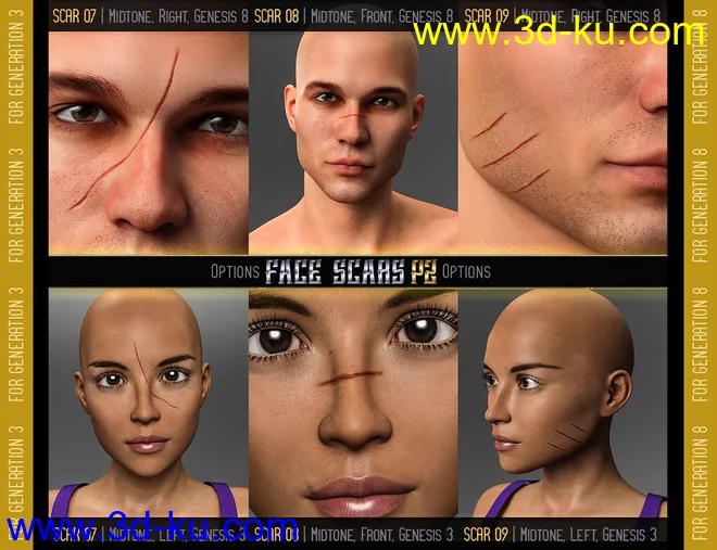 L.I.E. FACE SCARS for Genesis 3 and 8 Pack 2模型的图片4