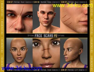 3D打印模型L.I.E. FACE SCARS for Genesis 3 and 8 Pack 2的图片