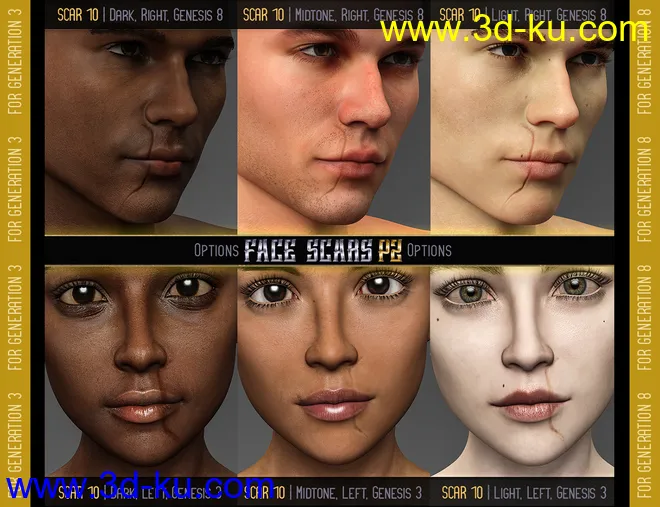 L.I.E. FACE SCARS for Genesis 3 and 8 Pack 2模型的图片5
