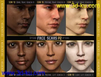 3D打印模型L.I.E. FACE SCARS for Genesis 3 and 8 Pack 2的图片