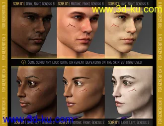 3D打印模型L.I.E. FACE SCARS for Genesis 3 and 8 Pack 2的图片