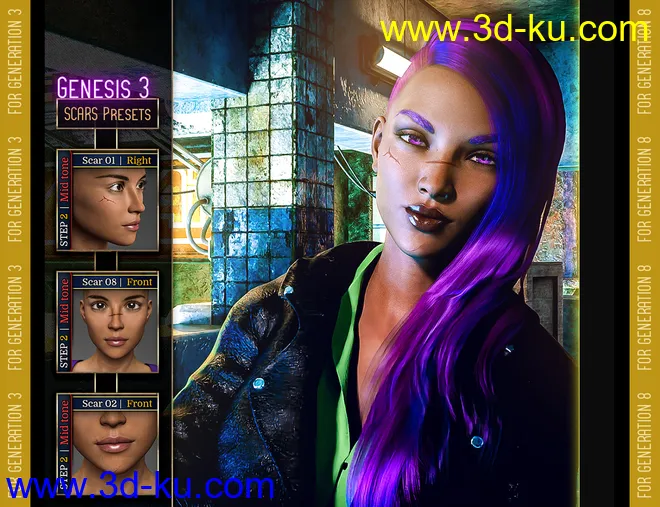 L.I.E. FACE SCARS for Genesis 3 and 8 Pack 2模型的图片8