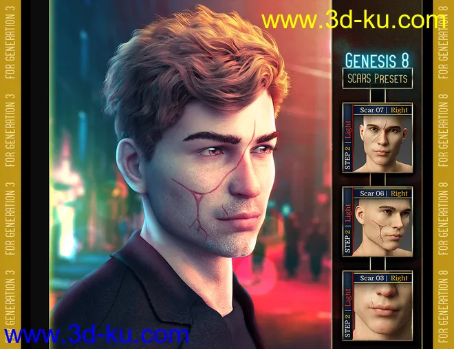 L.I.E. FACE SCARS for Genesis 3 and 8 Pack 2模型的图片9