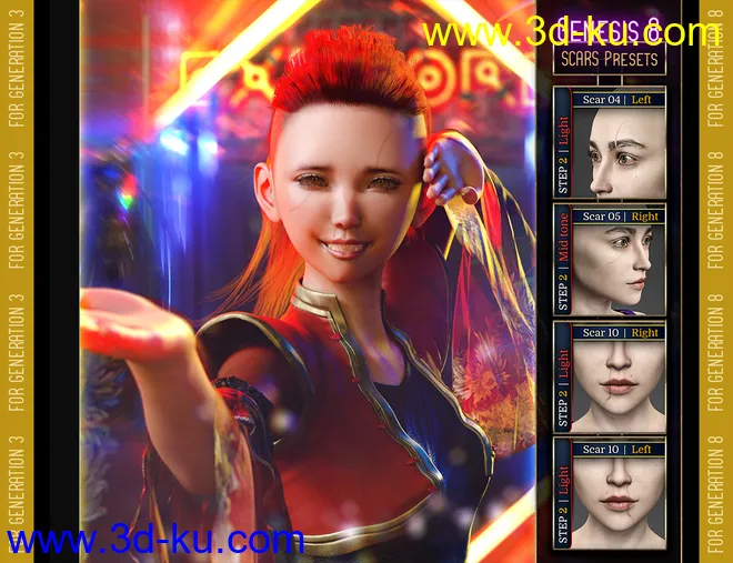 L.I.E. FACE SCARS for Genesis 3 and 8 Pack 2模型的图片10