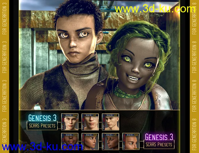 L.I.E. FACE SCARS for Genesis 3 and 8 Pack 2模型的图片11