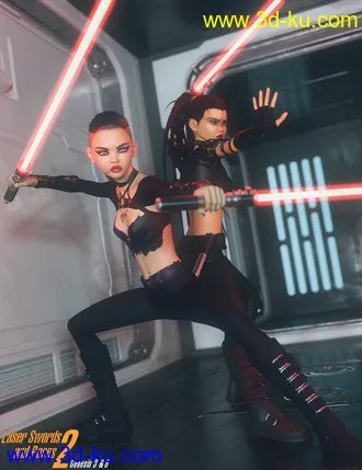 Laser Swords and Poses 2 for Genesis 3 and 8模型的图片1