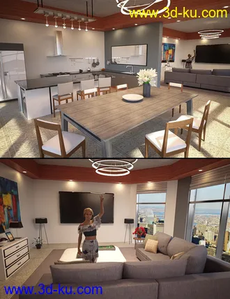 3D打印模型Living Dining Kitchen的图片