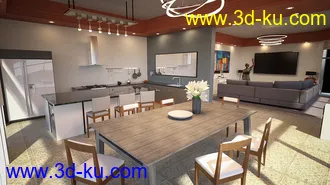 3D打印模型Living Dining Kitchen的图片