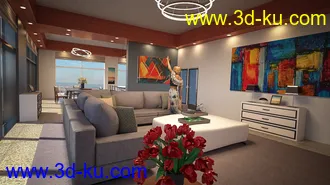 3D打印模型Living Dining Kitchen的图片