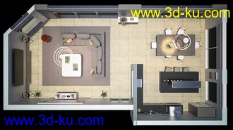 3D打印模型Living Dining Kitchen的图片