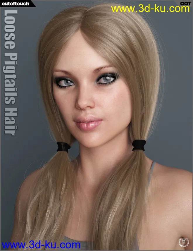 Loose Pigtails Hair for Genesis 3 and 8 Female(s)模型的图片1
