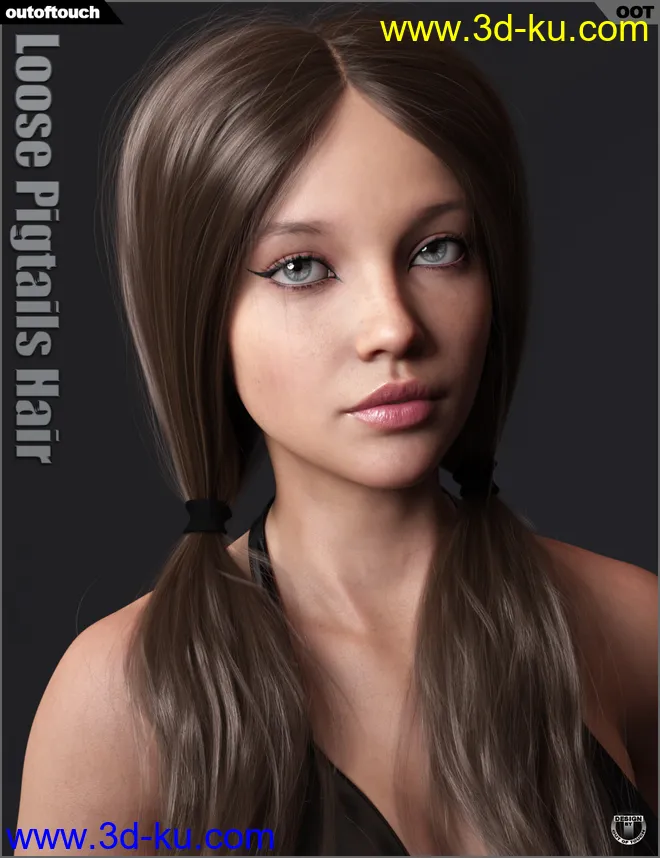 Loose Pigtails Hair for Genesis 3 and 8 Female(s)模型的图片4
