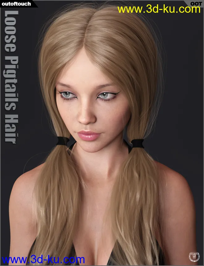 Loose Pigtails Hair for Genesis 3 and 8 Female(s)模型的图片5
