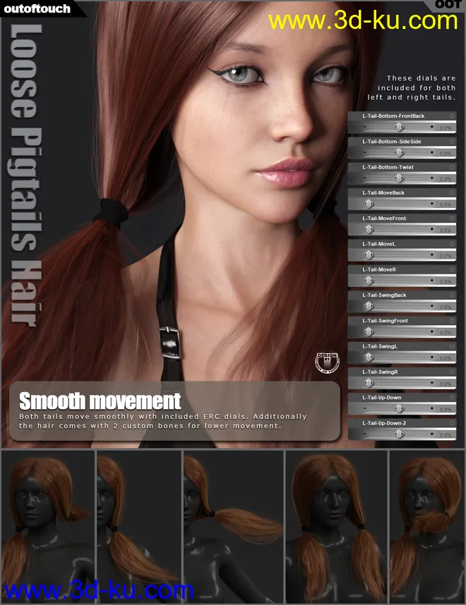 Loose Pigtails Hair for Genesis 3 and 8 Female(s)模型的图片8