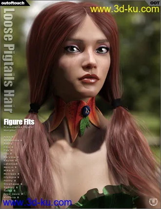 3D打印模型Loose Pigtails Hair for Genesis 3 and 8 Female(s)的图片