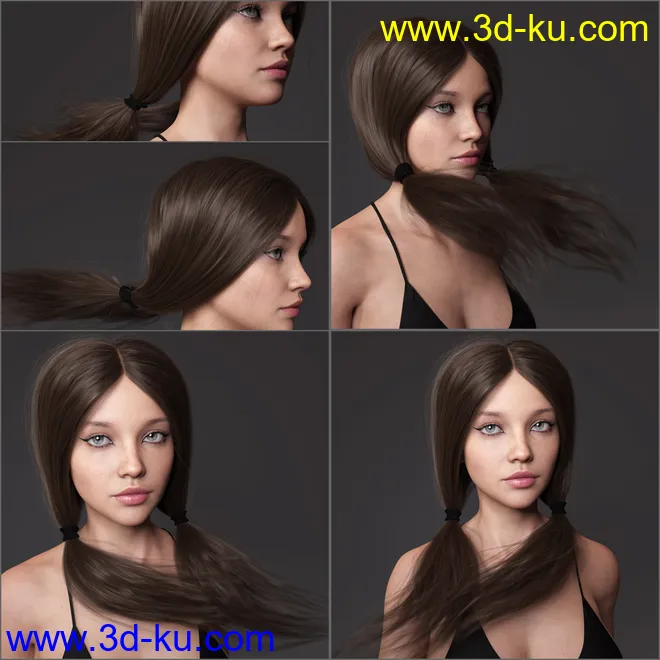 Loose Pigtails Hair for Genesis 3 and 8 Female(s)模型的图片18